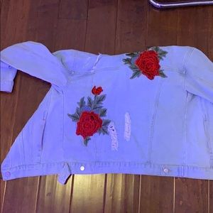 Flower embroidered jean jacket